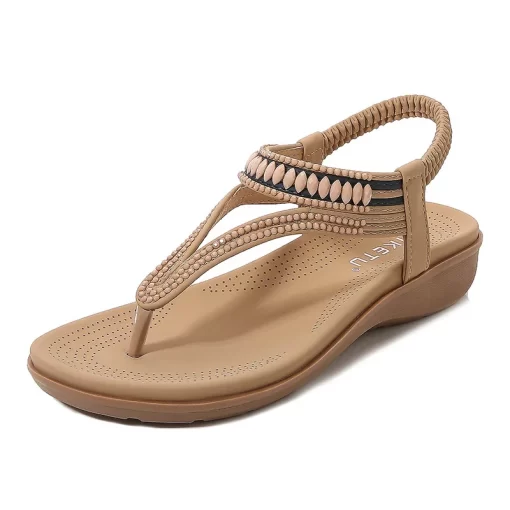 5sQDSIKETU Brand Stylish Summer Casual Women Wedge Clip Toe Sandals Beaded Jeweled Soft Sweet Shoes Platforms