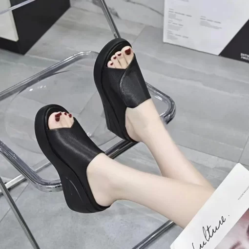 68xGSummer Women Slipper Shoes Solid Color Casual Female Shoes Slip On Open Toe Walking Wedge Sandals