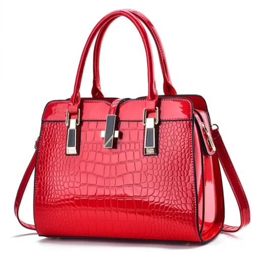 7KUNFashion Bright Leather Women S Handbag Large Capacity Crocodile Pattern One Shoulder Messenger Bag High End
