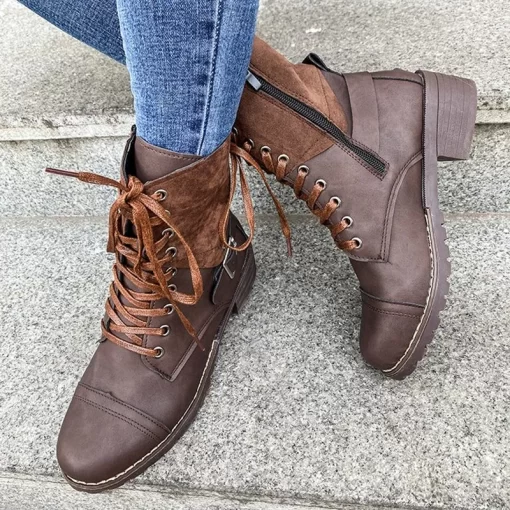 7ZDy2023 Spring Autumn Retro Ankle Boots Women s New Solid Color Lace up Casual Women s