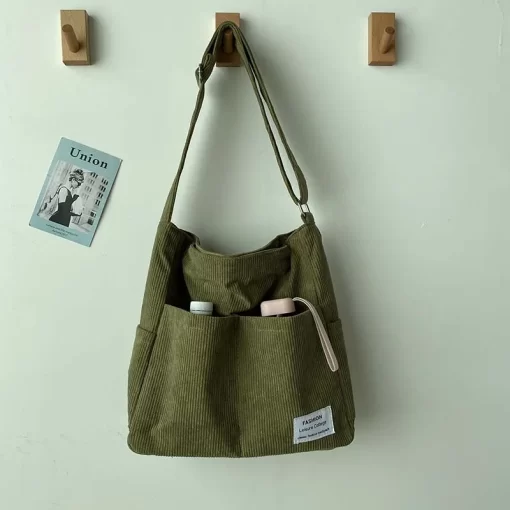 7dV0Corduroy Shoulder Bags 2023 Women Fashion Leisure College Style Shopper Multi Pocket Large Capacity Designer Handbags