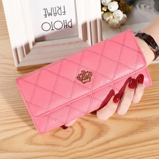88cYWomen Wallet Lady Clutch Leather Plaid Hasp Female Wallets Long Length Card Holder Phone Bag Money
