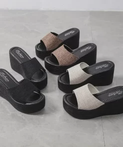 9JsTWedge Women s Slippers 2023 Summer Plus Size Female Shoes New Concise Peep Toe Platform Women