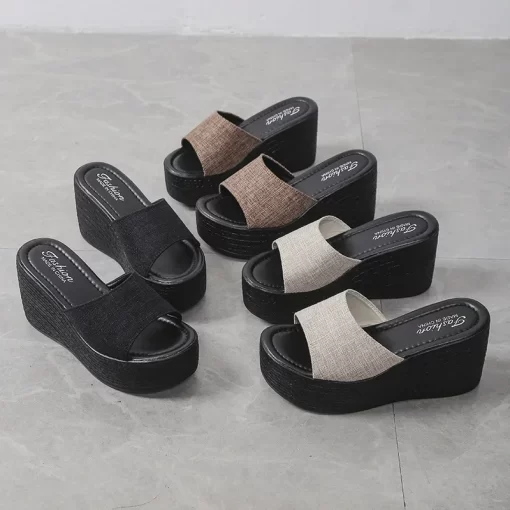 9JsTWedge Women s Slippers 2023 Summer Plus Size Female Shoes New Concise Peep Toe Platform Women