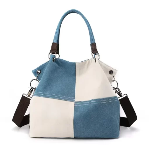 9cjRCanvas Women s Bag Splicing Tote Bag Large Capacity Handbag Fashion Lady Shoulder Bag Messenger Bag