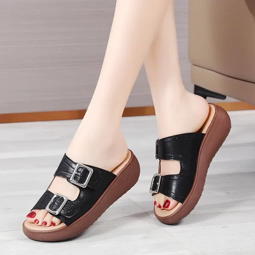 A61T2023 Woman Slippers Summer Platform Ladies Wedges Peep Toe Slides Female Solid Women Casual Outdoor Shoes