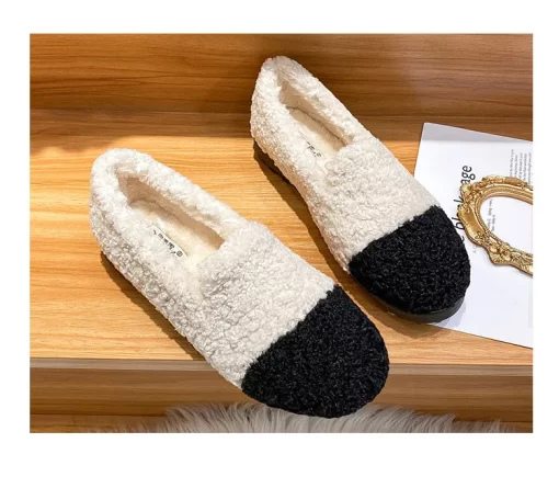 AQZmMixed Colors Curly Wool Fur Moccasins Femme Fur Flats Ins Plush Winter Shoes Women Thicken Soled