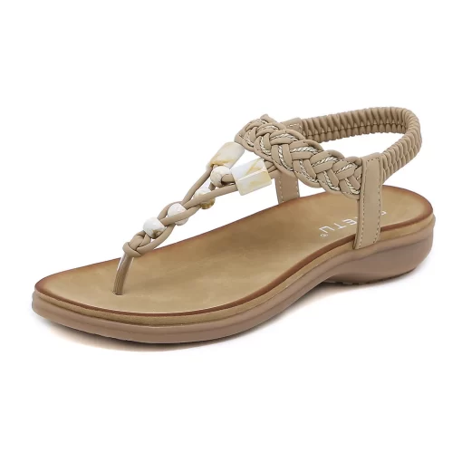 AxYNSIKETU Brand Summer Fashion Bohe Sandals Women Flat Heel Flip Flops Beads Shoes Beach Clip Toe
