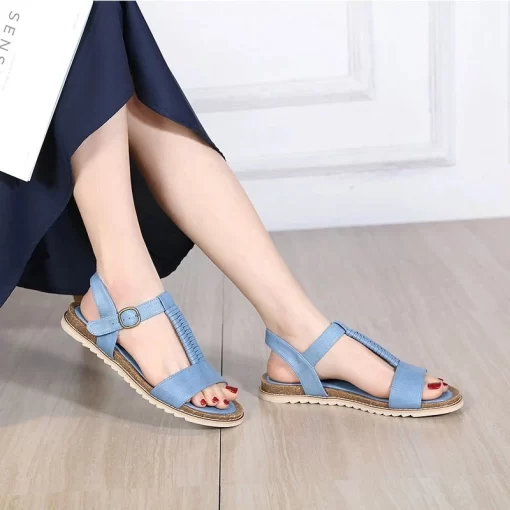 BL3dCasual Flat Sandals Women Summer Retro Woven Buckle Solid Color Slippers Outdoor Anti slip Light Shoes