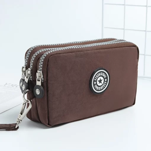 BTQ02023 New Coin Purse Women Small Wallet Washer Wrinkle Fabric Phone Purse Three Zippers Portable Make
