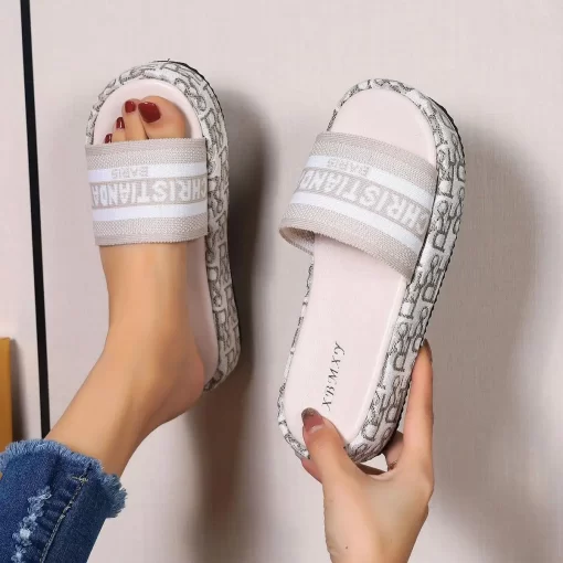 BuuLBeach Slippers Fashion Casual Thick Bottom Designer Women Shoes Platform Heels Letter Slides Plus Size Sexy