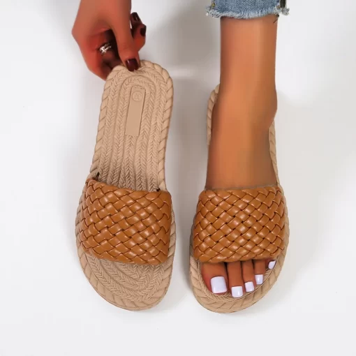 CWt4Flats Slippers Weave Sandals 2022 Summer New Classic Flip Flops Open Toe Slingback Women Shoes Dress
