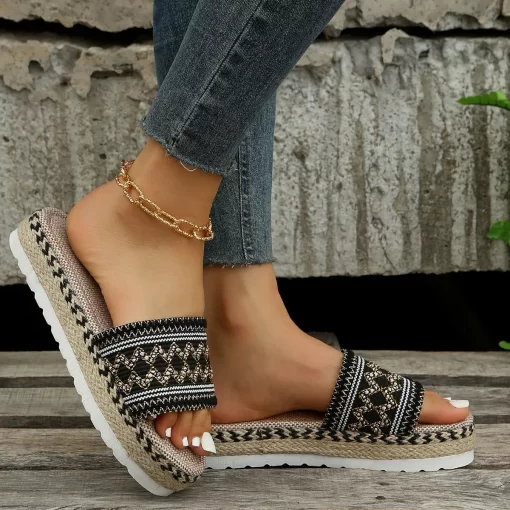 Ck6BWomen s Slippers Platform Summer Shoes for Women Beach Sandals Casual Heeled Sandals Bohemian Handmade Ladies