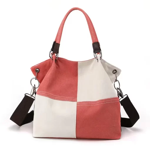 Cq6vCanvas Women s Bag Splicing Tote Bag Large Capacity Handbag Fashion Lady Shoulder Bag Messenger Bag