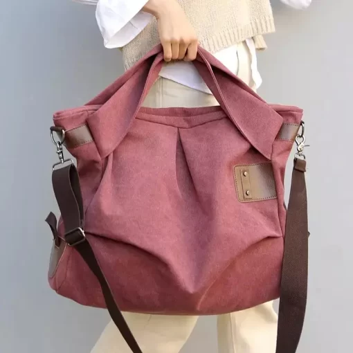 EcMyWomen s Canvas Bag Casual Shoulder Canvas Bag Fashion Large Capacity Tote Pleated Women s Bag