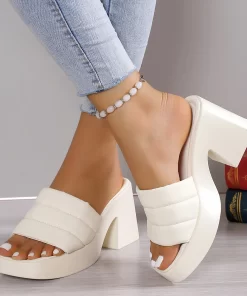 Elegant Women Platform Slippers Soft PU Leather Peep Toe Thick Sole Female Outdoors Non slip Casual Beach Heels Sandals