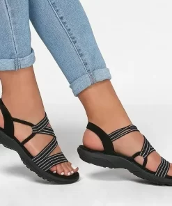 F4qhSandals Women 2021 Summer Comfort Soft Sole Flat Beach Shoes elastic fabric Casual Wedges Sandals Womens