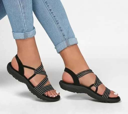 F4qhSandals Women 2021 Summer Comfort Soft Sole Flat Beach Shoes elastic fabric Casual Wedges Sandals Womens