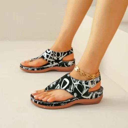 HY5EWomen Sandals Orthopedic Wedge Heels Sandals 2024 Summer New Fashion Buckle Shoes for Women Beach Flip