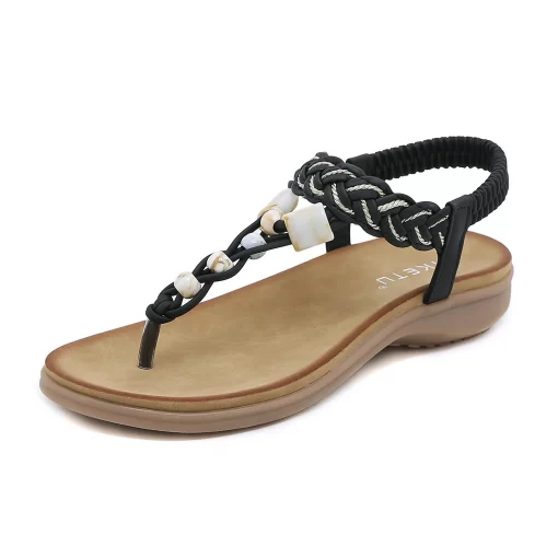 JTnhSIKETU Brand Summer Fashion Bohe Sandals Women Flat Heel Flip Flops Beads Shoes Beach Clip Toe