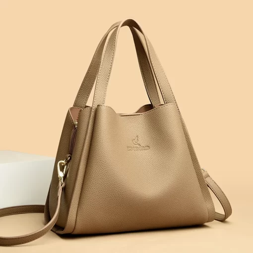 JznDFor Women New Soft Leather Designer Tote Bucket Branded Large Handbag Trend Women Simple Bag Female