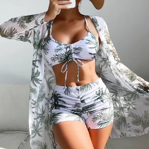 KYMNSummer Print Swimsuits Tankini Sets Female Swimwear Push Up For Beach Wear Three Piece Bathing Suits