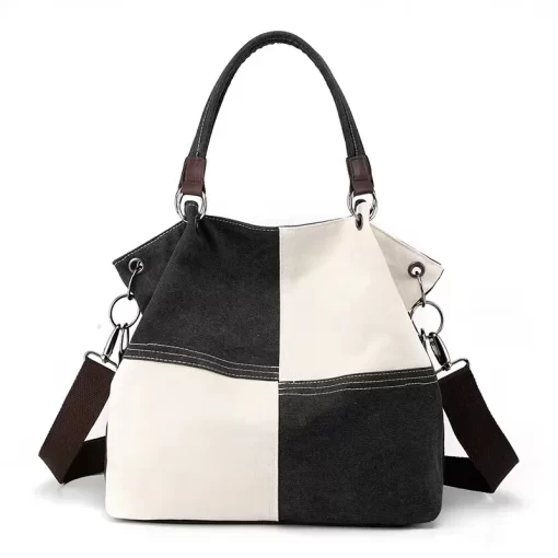 L2zfCanvas Women s Bag Splicing Tote Bag Large Capacity Handbag Fashion Lady Shoulder Bag Messenger Bag
