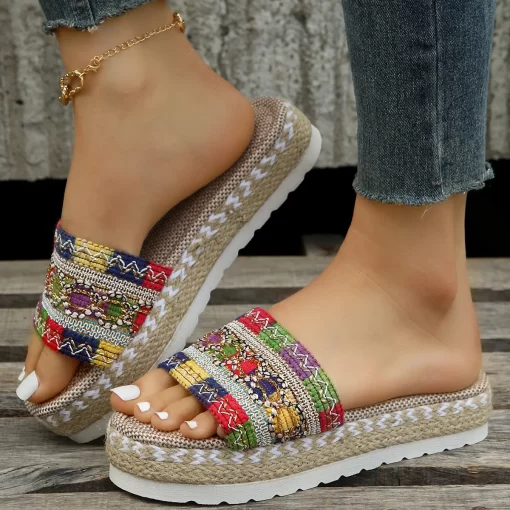 M2oMWomen s Slippers Platform Summer Shoes for Women Beach Sandals Casual Heeled Sandals Bohemian Handmade Ladies