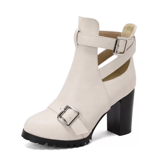 MBLRWomen Chelsea Boots Spring Autumn Shoes Lady Fashion Platform Buckle Hollow Motorcycle Booties Female Thick Heel