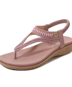 Pkz4SIKETU Brand Stylish Summer Casual Women Wedge Clip Toe Sandals Beaded Jeweled Soft Sweet Shoes Platforms