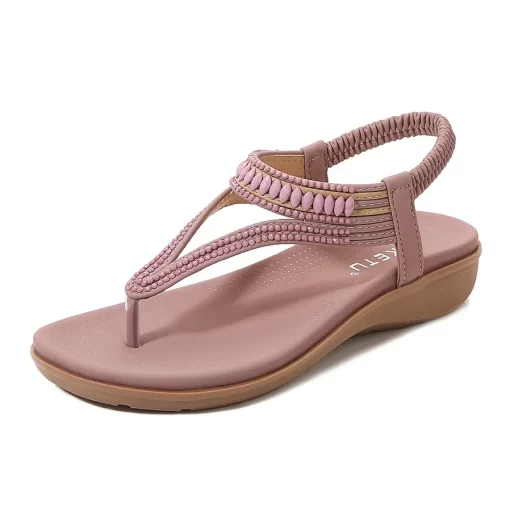Pkz4SIKETU Brand Stylish Summer Casual Women Wedge Clip Toe Sandals Beaded Jeweled Soft Sweet Shoes Platforms