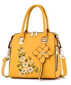 Q3UsFloral Detail Shoulder Bag Trendy Zipper Handbag For Work Casual Crossbody Bag Women s Floral Decor