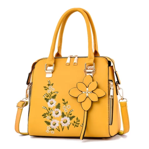 Q3UsFloral Detail Shoulder Bag Trendy Zipper Handbag For Work Casual Crossbody Bag Women s Floral Decor