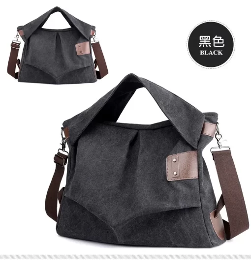 Qob0Women s Canvas Bag Casual Shoulder Canvas Bag Fashion Large Capacity Tote Pleated Women s Bag