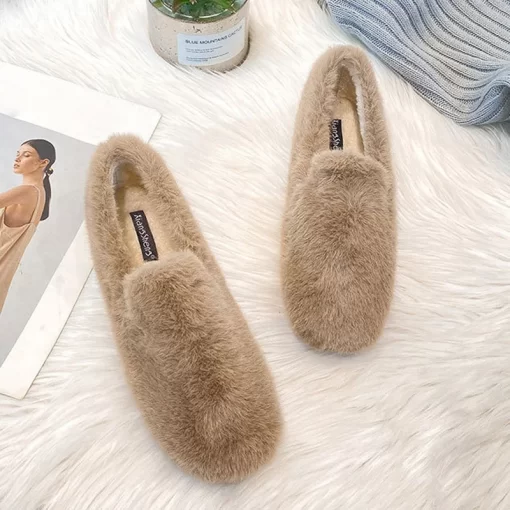 R63G2023 Designer Luxury Fluffy Furry Loafers Winter Plush Moccasins Women Slip On Shallow Fuzzy Flat Shoes
