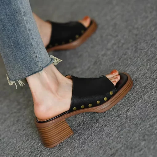 SFL8New Trend Chunky Women Sandals Mid Heels Fashion Slippers 2023 Summer Brand Dress Pumps Casual Shoes