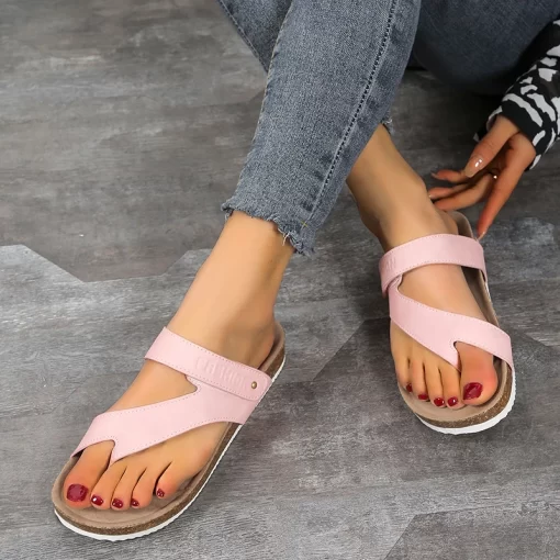 SuXh2022 Summer Cork Open Toe Flat Slippers for Woman Fashion All match Casual Slippers Plus Size