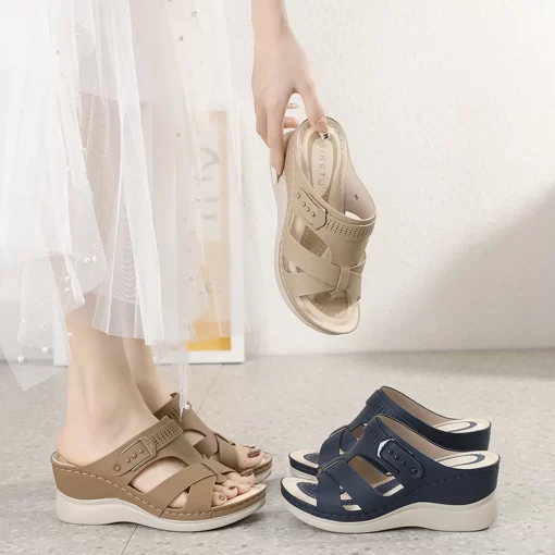 T7giSummer Wedges Heel Women Slippers Platform Peep Toe Height Increasing Sandals 2023 Sexy Ladies Shoes Zapatos