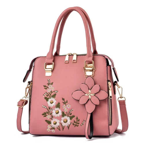 TX8yFloral Detail Shoulder Bag Trendy Zipper Handbag For Work Casual Crossbody Bag Women s Floral Decor