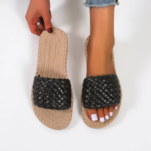 ToiPFlats Slippers Weave Sandals 2022 Summer New Classic Flip Flops Open Toe Slingback Women Shoes Dress