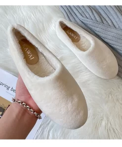 U8gu2022 Winter White Wool Fur Shoes Woman Soft Fluffy Flats Warm Plush Cotton Loafers Fleece Lambswool