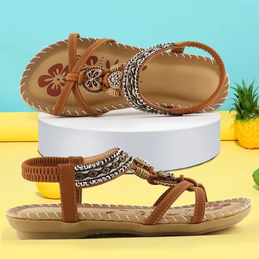 UN50Sandals Women Summer Wedges Shoes Ladies Sandals Butterfly knot Rhinestone Slides Sandalias Mujer Bohemia Elastic Band