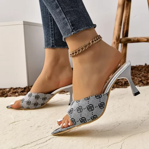 V76lBrand Design High Heels Sandals Women 2024 Summer Flower Print Thin Heeled Pumps Woman Plus Size