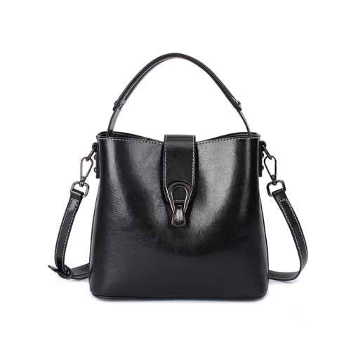 V7XiReal Cowhide Leather Women s New Bucket Bag Lady Fashion Single Shoulder Messenger Bag Versatile Handbag