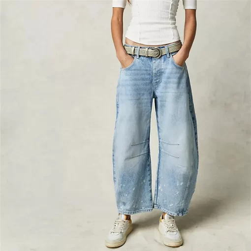 XRguWomen Vintage Mid Waist Jeans Wide Leg Loose Boyfriend Denim Cropped Pants Straight Leg Mid Rise