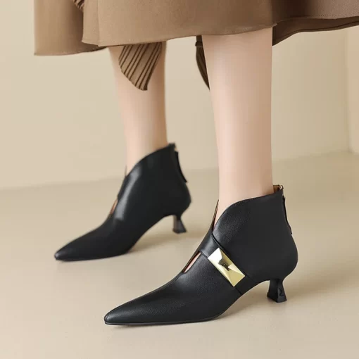 YaOBNEW Autumn Boots Women Pointed Toe Women Boots Split Leather Shoes for Women Elegent Buckle Ankle