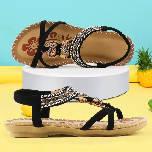 ZaOsSandals Women Summer Wedges Shoes Ladies Sandals Butterfly knot Rhinestone Slides Sandalias Mujer Bohemia Elastic Band