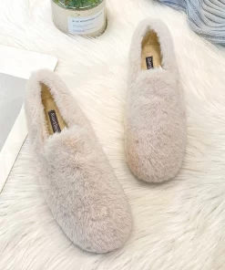 aXQ42023 Designer Luxury Fluffy Furry Loafers Winter Plush Moccasins Women Slip On Shallow Fuzzy Flat Shoes