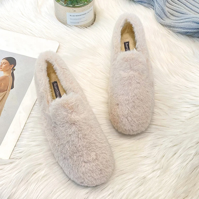 aXQ42023 Designer Luxury Fluffy Furry Loafers Winter Plush Moccasins Women Slip On Shallow Fuzzy Flat Shoes