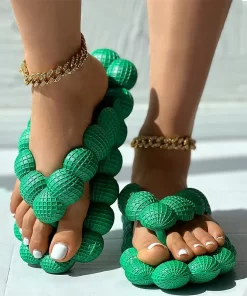 aY1rOutdoor Soft Bubble Flip Flops Summer Slides For Women Close Toe Slippers Bubble Massage Litchi Sandals